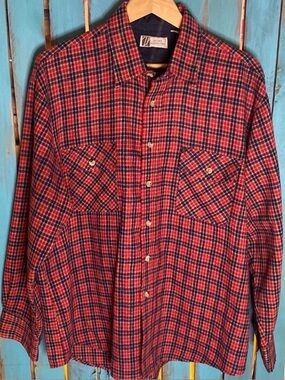 Vintage Hahne’s Store for Men wool blend flannel shirt size large red blue